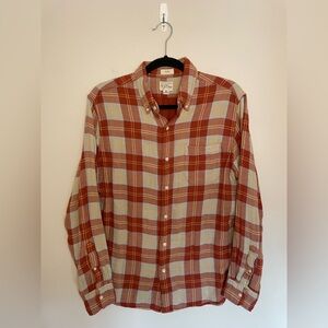J. Crew Slim Plaid Button-Down Shirt, Orange/Cream, Size M, NWOT